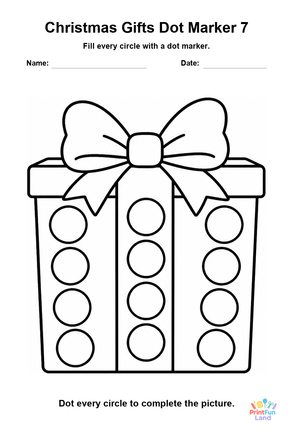 Christmas Gifts Dot Marker Pages for Preschoolers printable page 7