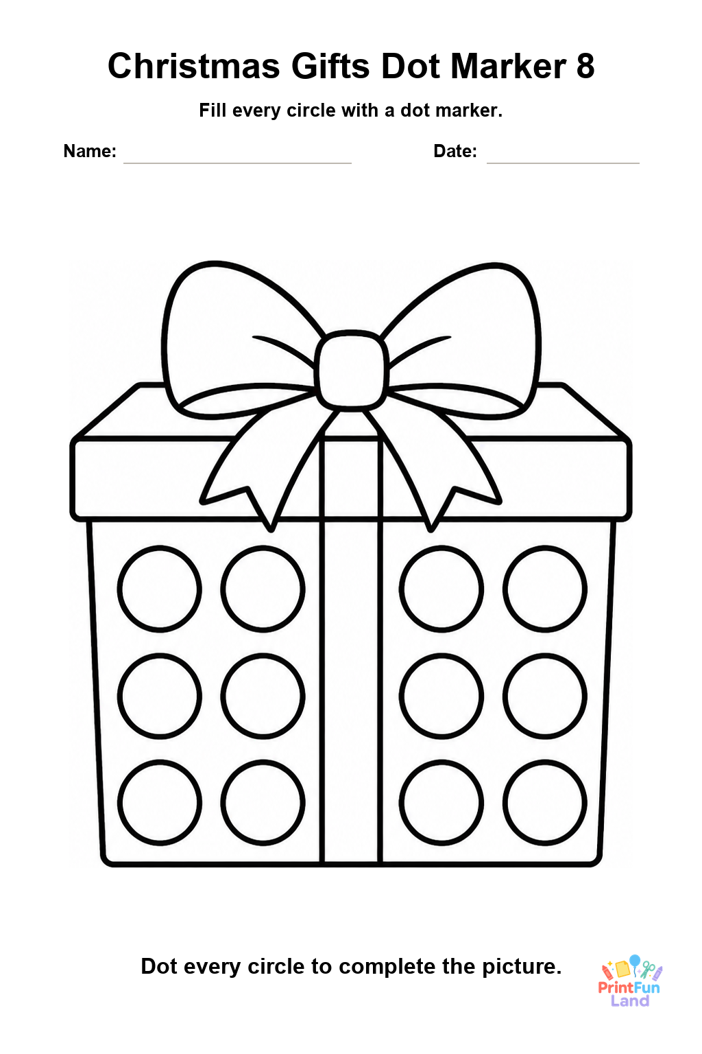 Christmas Gifts Dot Marker Pages for Preschoolers printable page 8