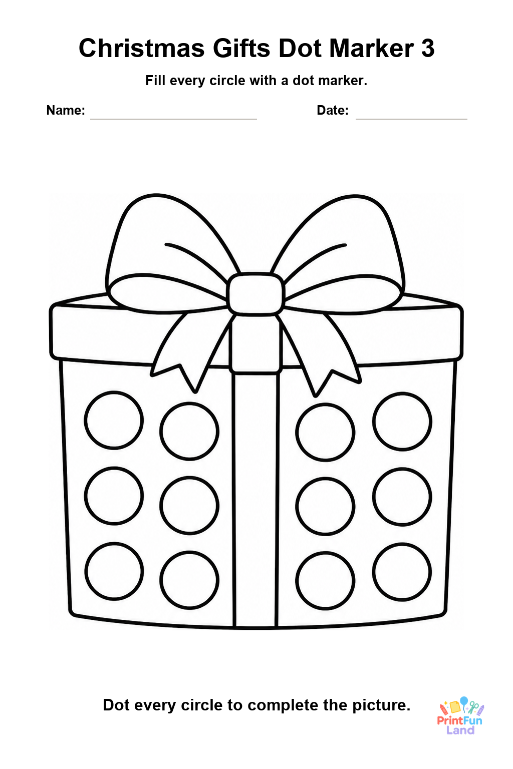 Christmas Gifts Dot Marker Pages for Preschoolers printable page 3