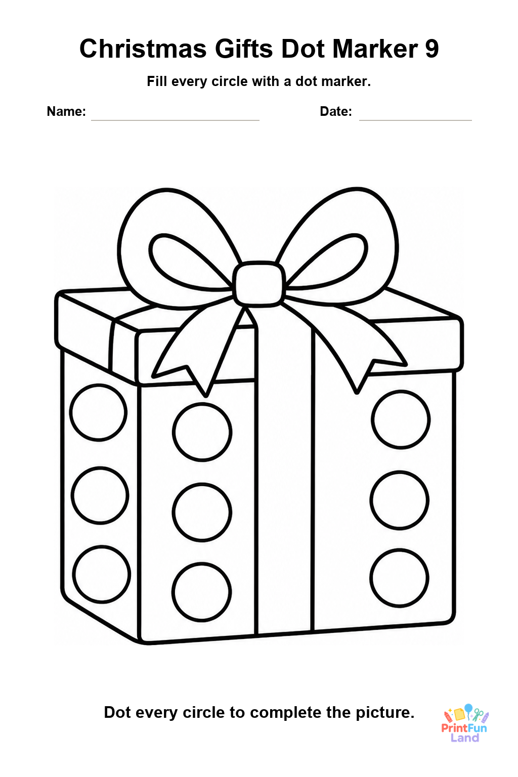 Christmas Gifts Dot Marker Pages for Preschoolers printable page 9
