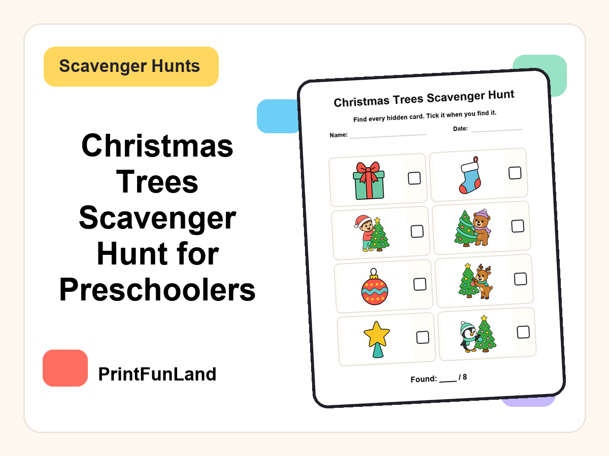 Christmas Trees Scavenger Hunt for Preschoolers printable preview