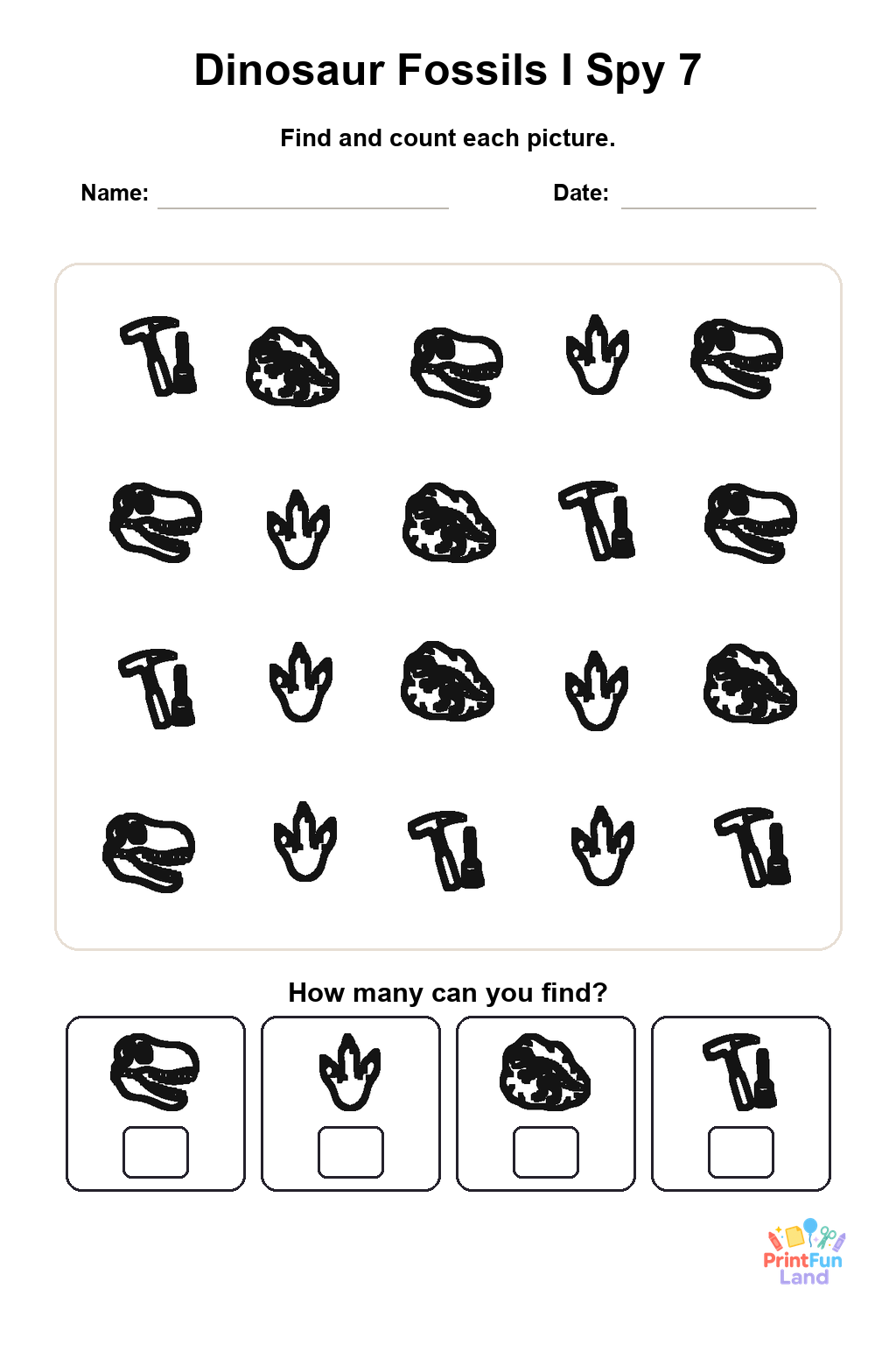 Dinosaur Fossils I Spy for Preschoolers printable page 7