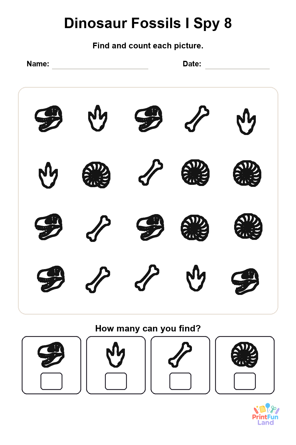 Dinosaur Fossils I Spy for Preschoolers printable page 8