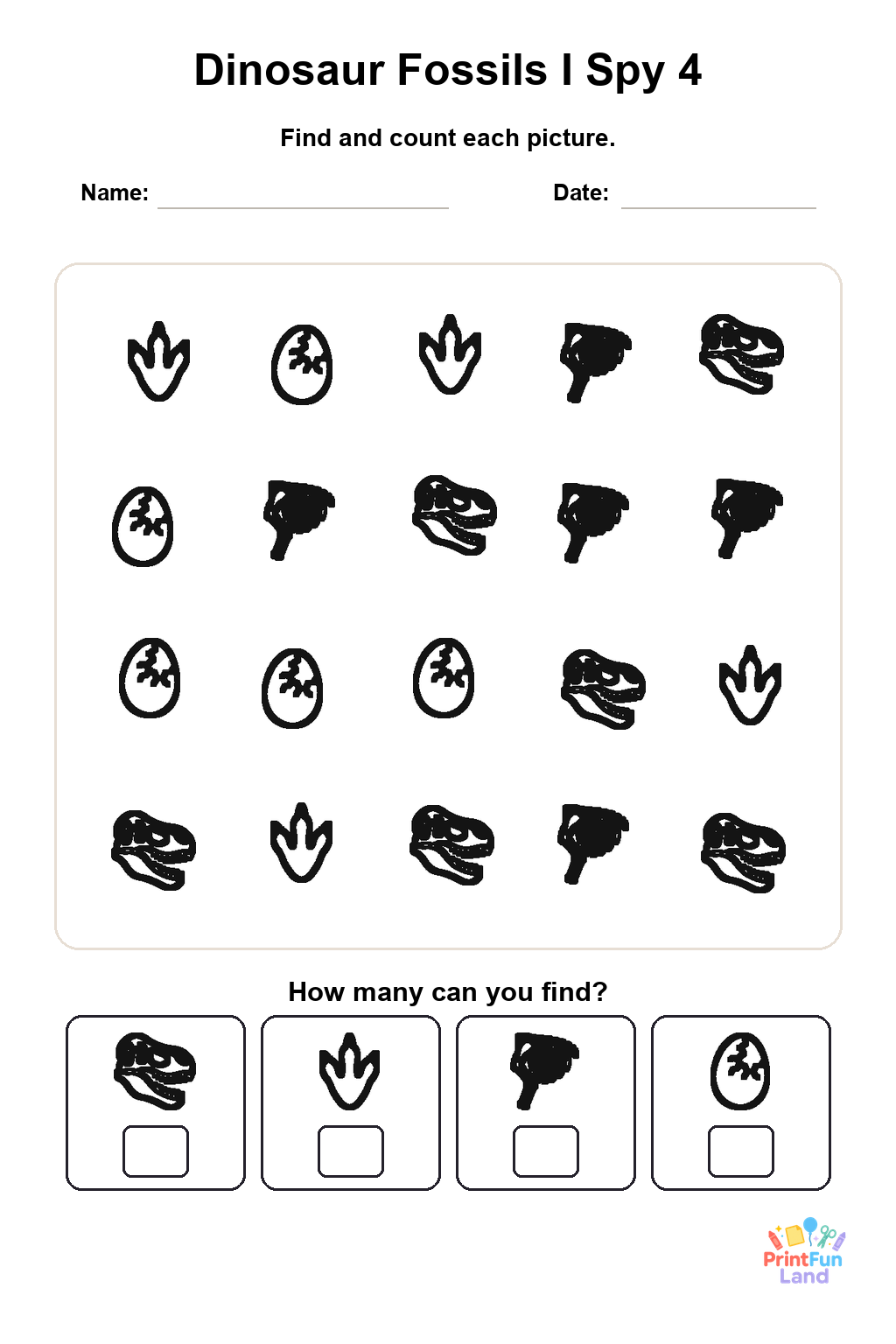 Dinosaur Fossils I Spy for Preschoolers printable page 4