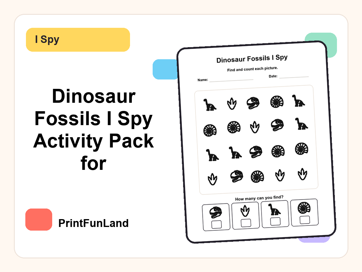 Dinosaur Fossils I Spy for Preschoolers printable preview