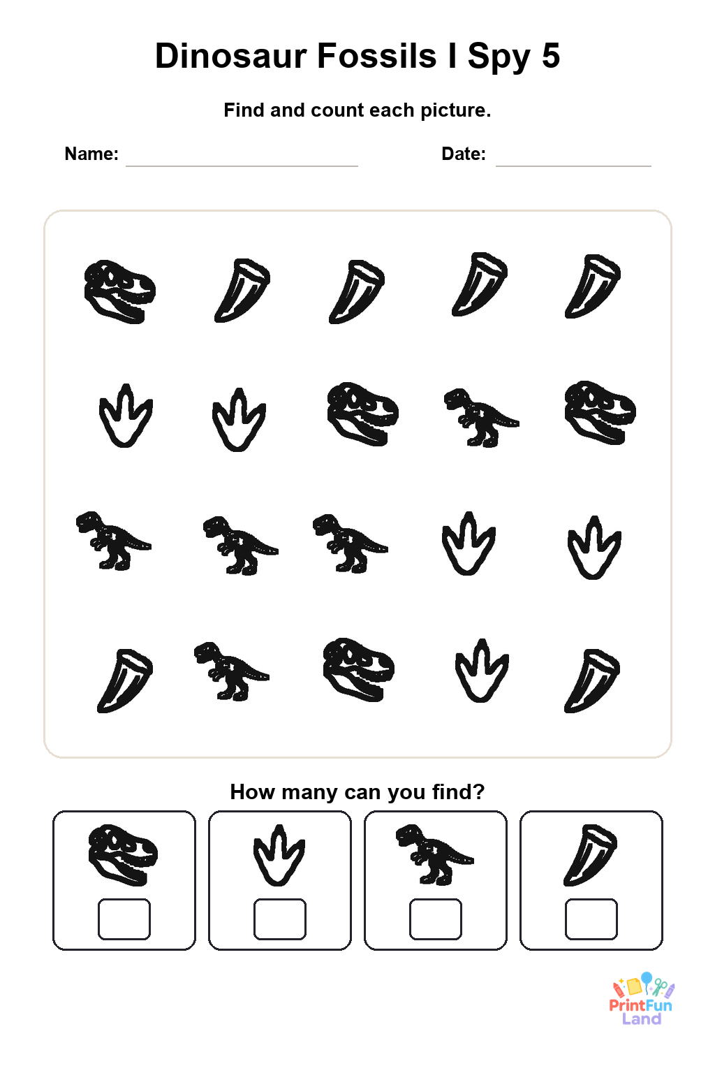 Dinosaur Fossils I Spy for Preschoolers printable page 5