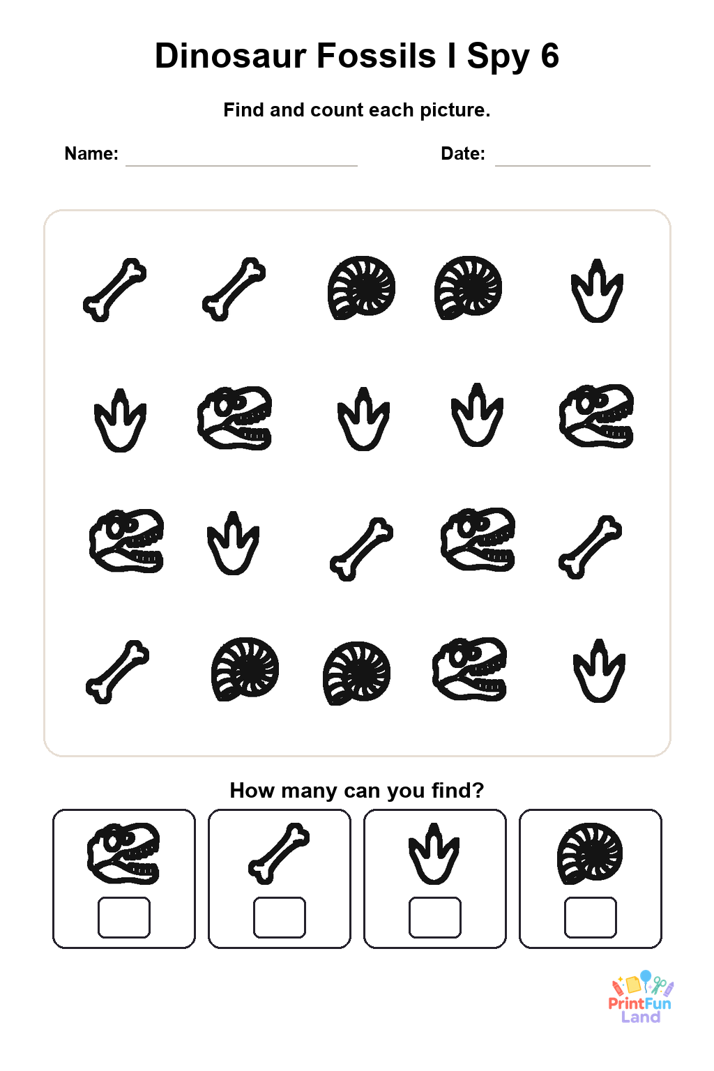 Dinosaur Fossils I Spy for Preschoolers printable page 6