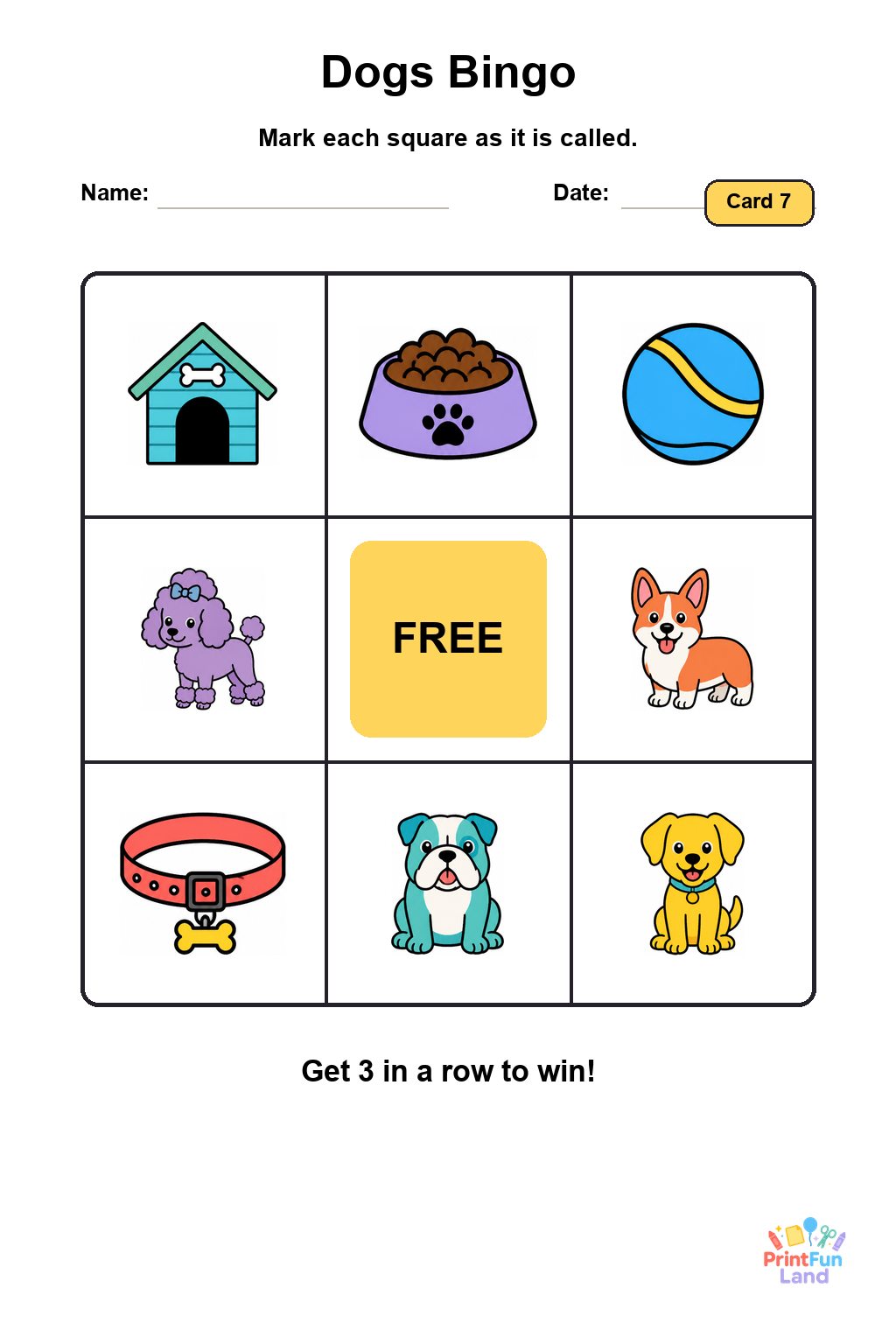 Dogs Bingo for Preschoolers printable page 7
