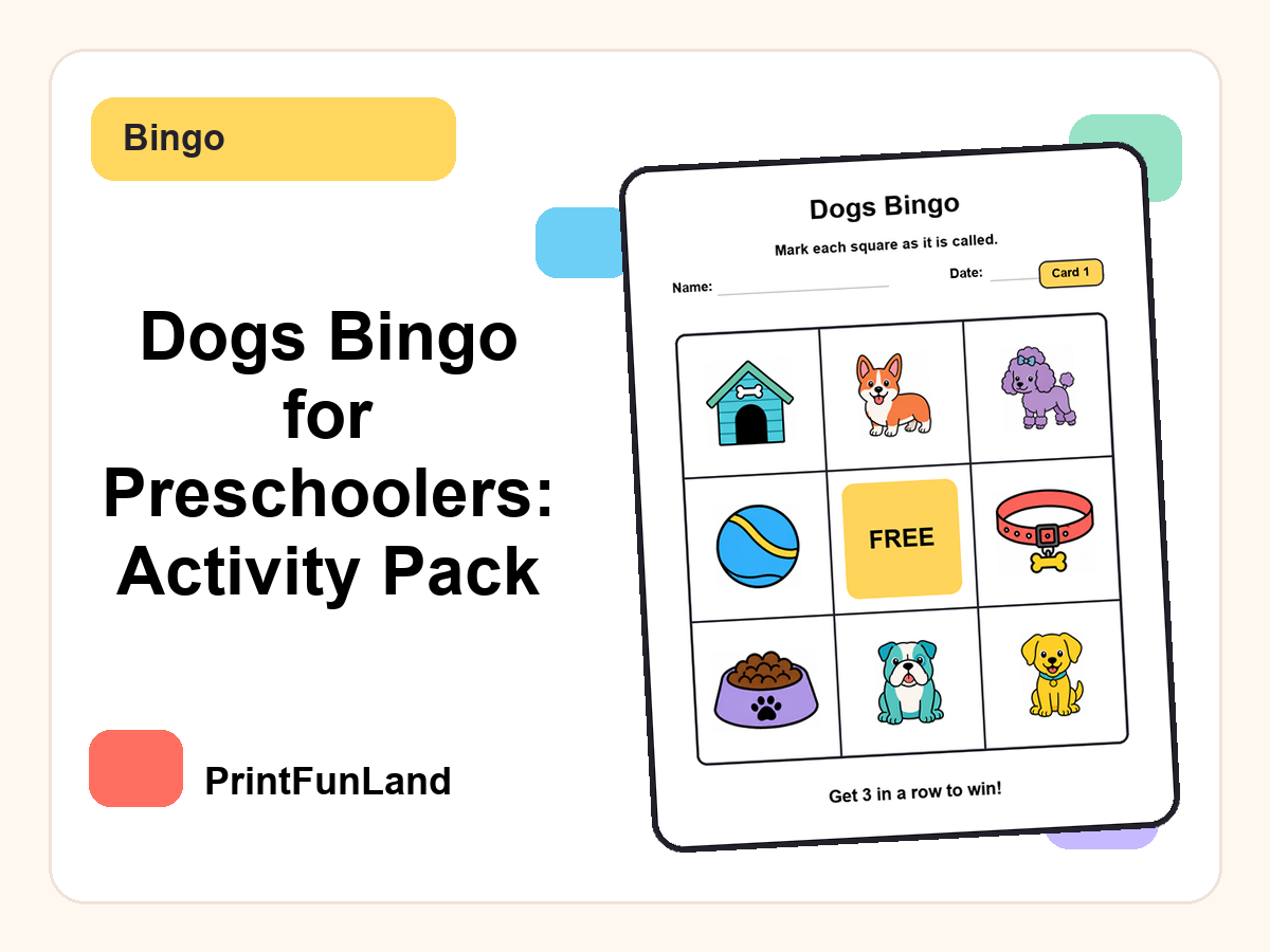 Dogs Bingo for Preschoolers printable preview