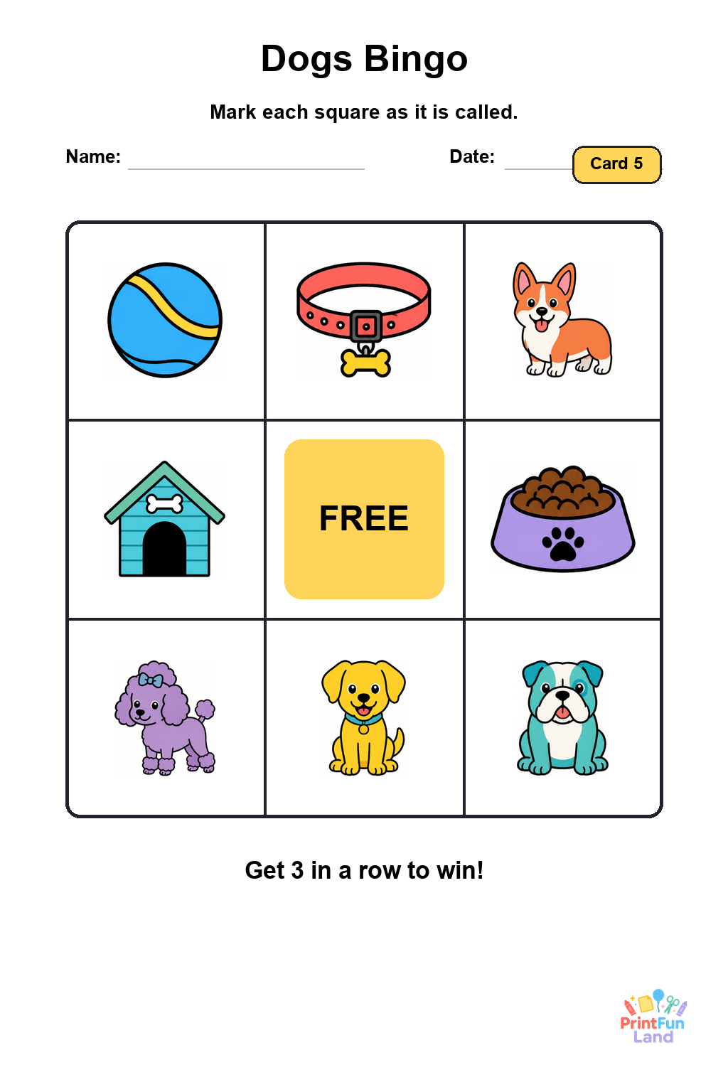 Dogs Bingo for Preschoolers printable page 5
