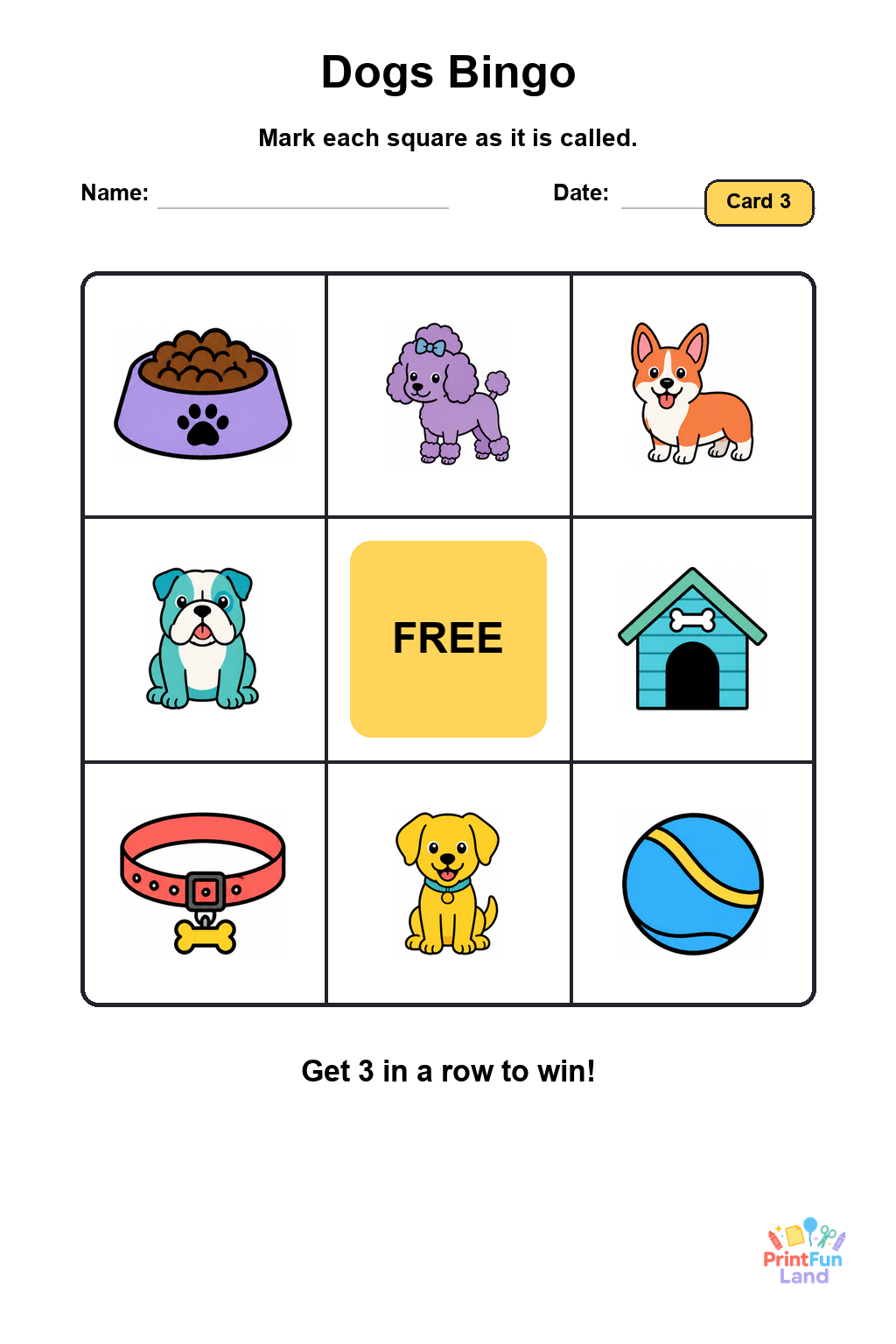 Dogs Bingo for Preschoolers printable page 3
