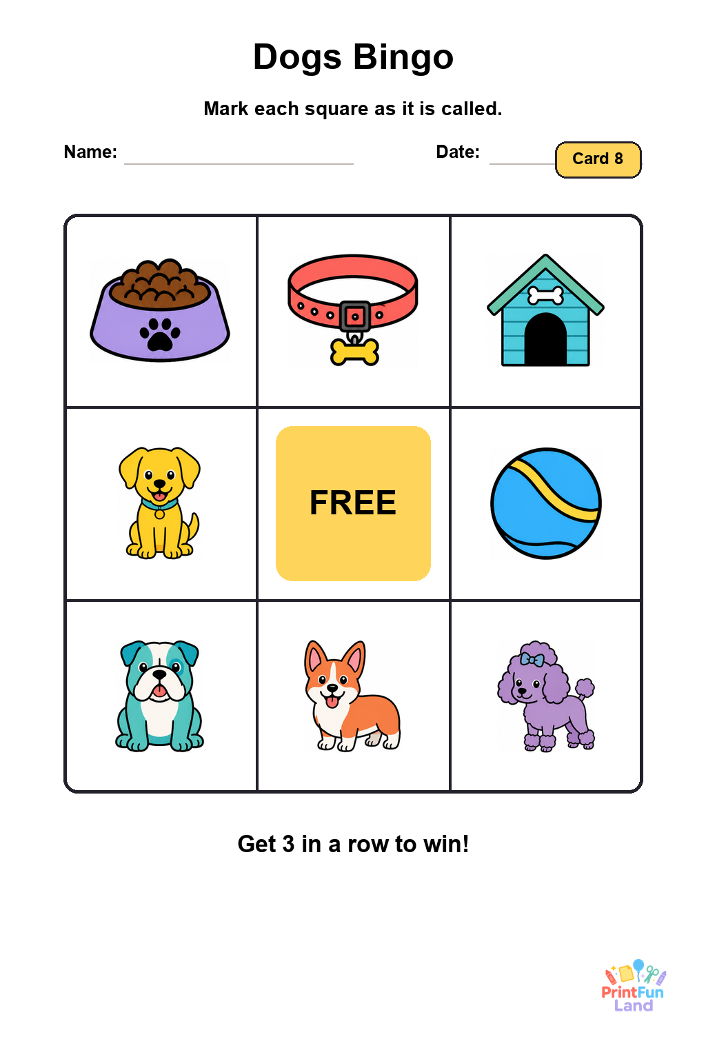 Dogs Bingo for Preschoolers printable page 8