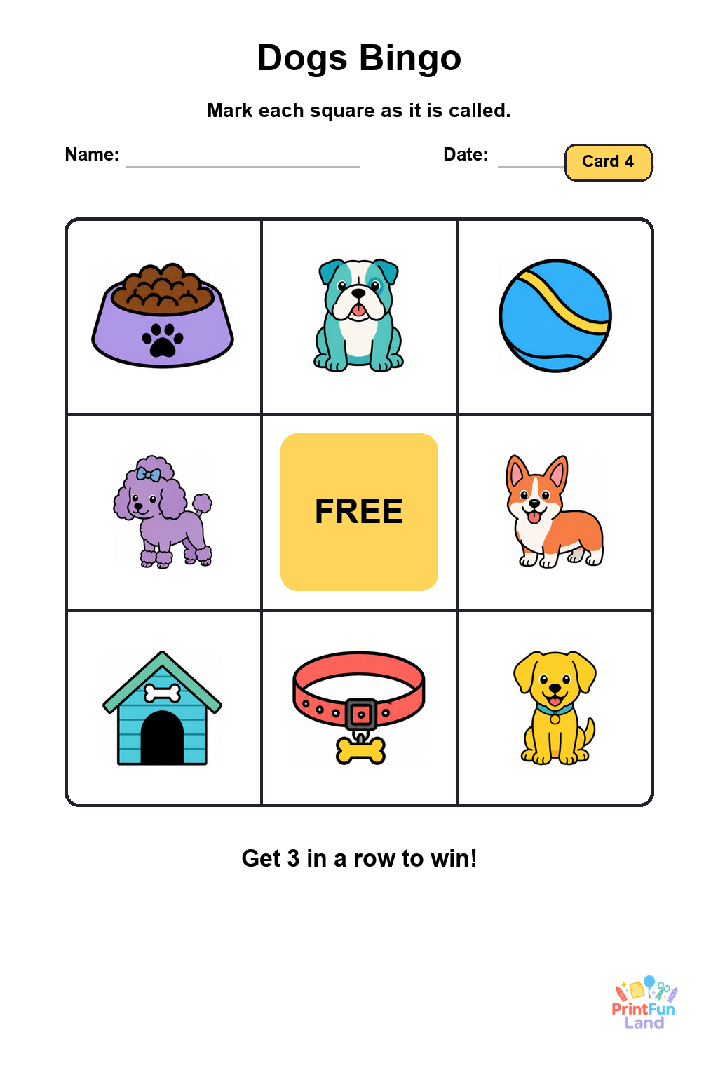 Dogs Bingo for Preschoolers printable page 4