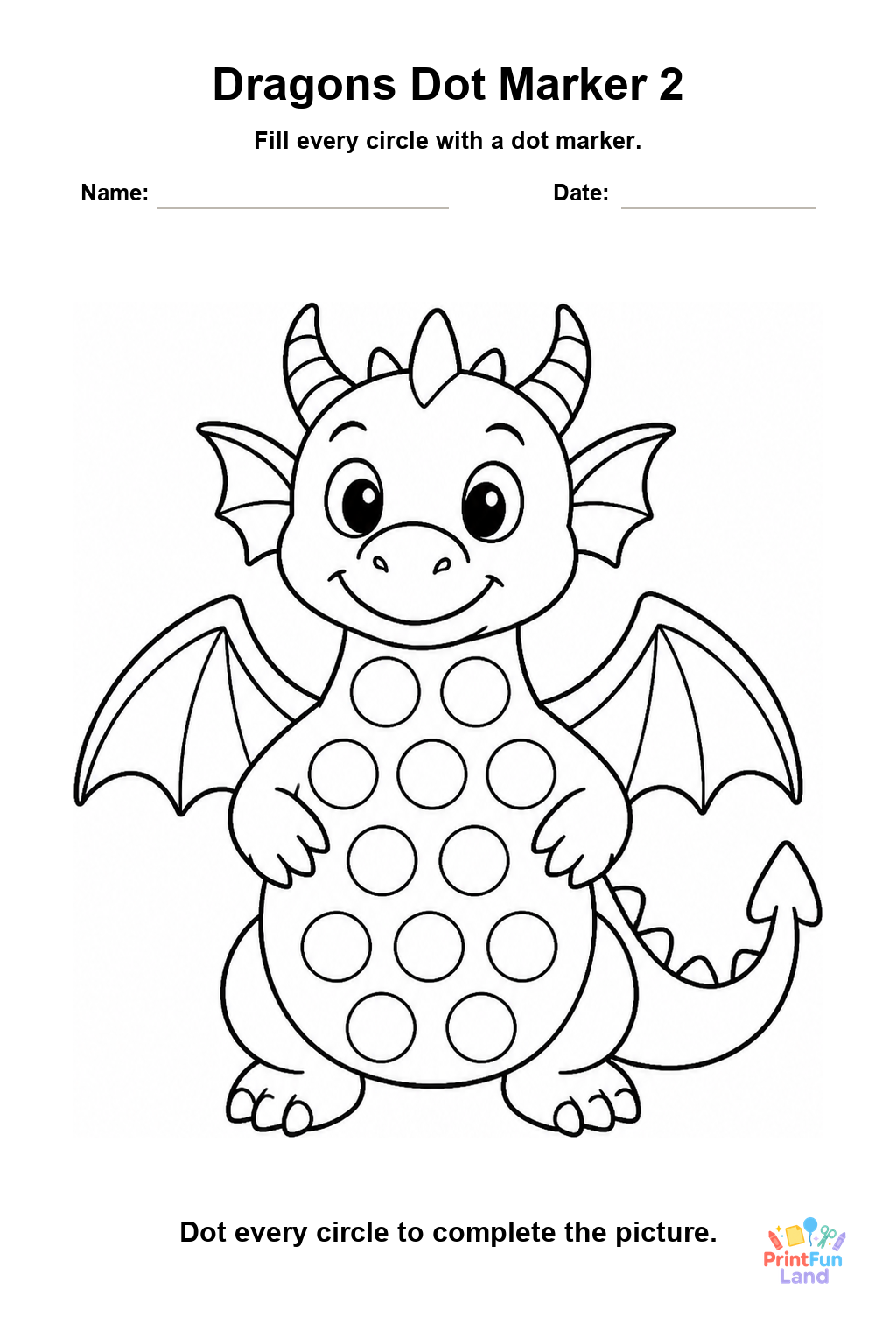 Dragons Dot Marker Pages for Preschoolers printable page 2