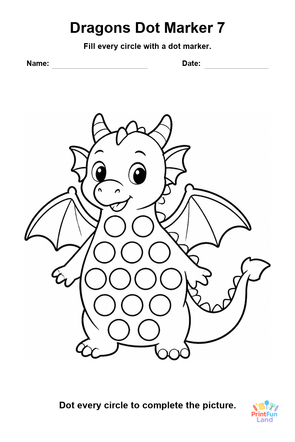 Dragons Dot Marker Pages for Preschoolers printable page 7