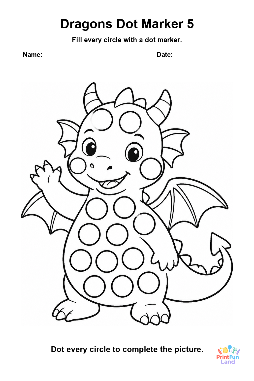 Dragons Dot Marker Pages for Preschoolers printable page 5