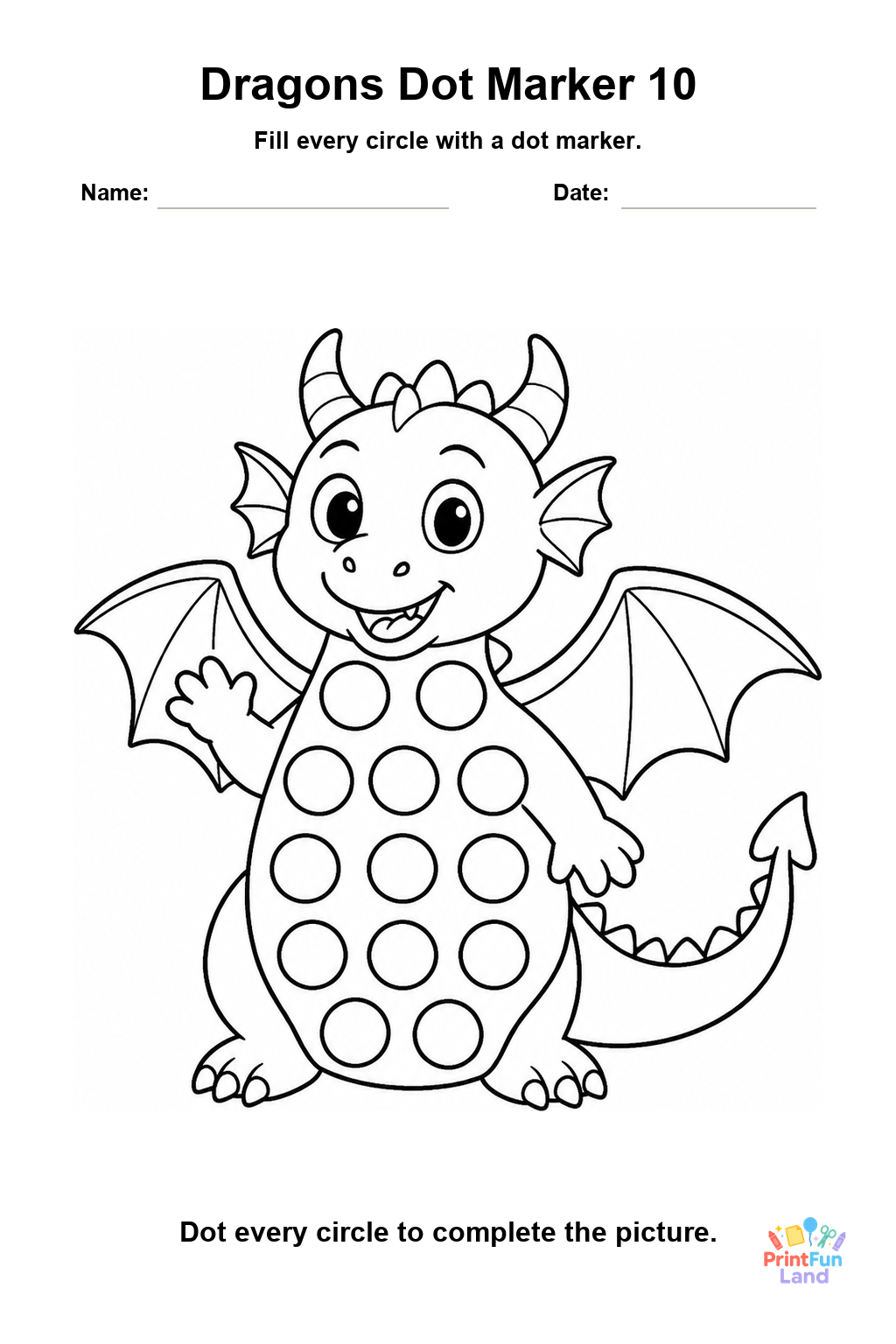 Dragons Dot Marker Pages for Preschoolers printable page 10
