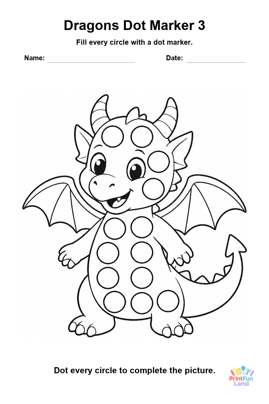 Dragons Dot Marker Pages for Preschoolers printable page 3