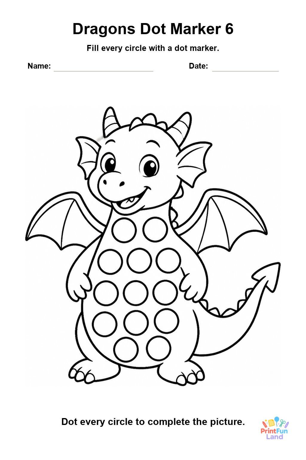 Dragons Dot Marker Pages for Preschoolers printable page 6