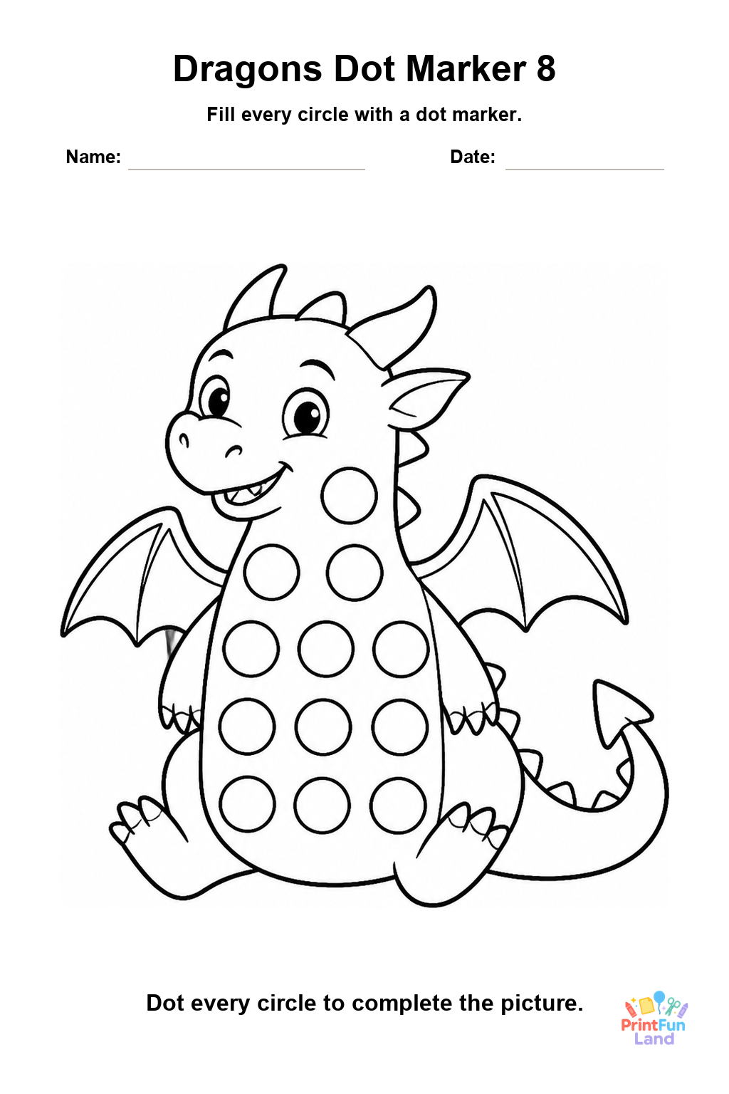 Dragons Dot Marker Pages for Preschoolers printable page 8