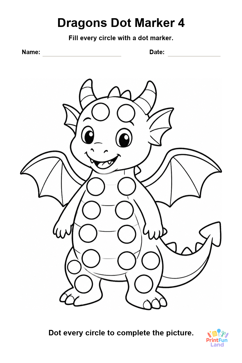 Dragons Dot Marker Pages for Preschoolers printable page 4