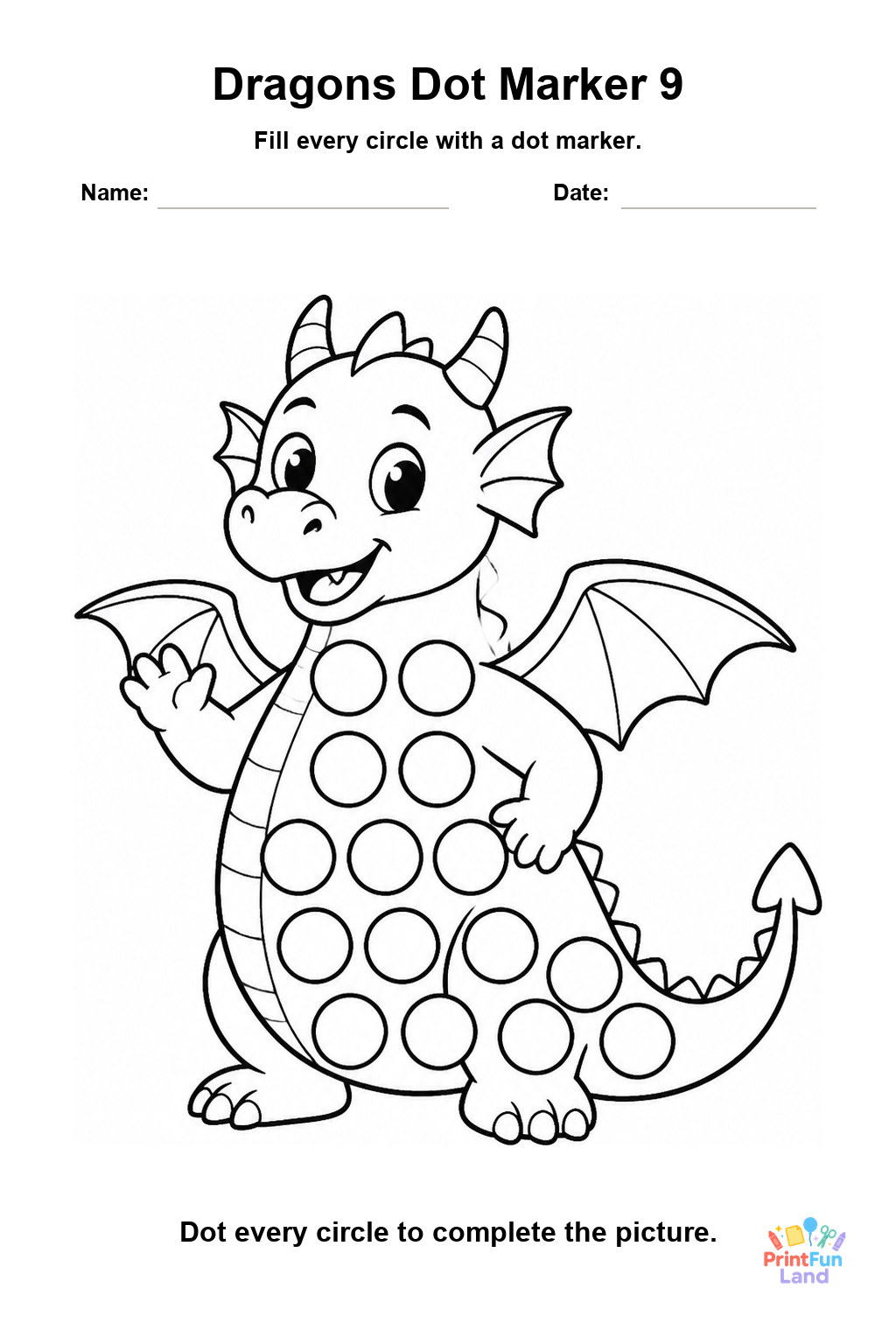 Dragons Dot Marker Pages for Preschoolers printable page 9