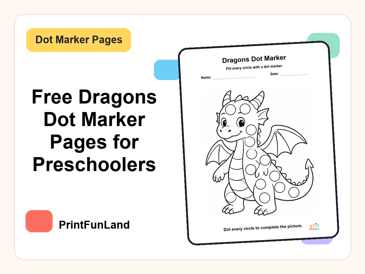 Dragons Dot Marker Pages for Preschoolers printable preview