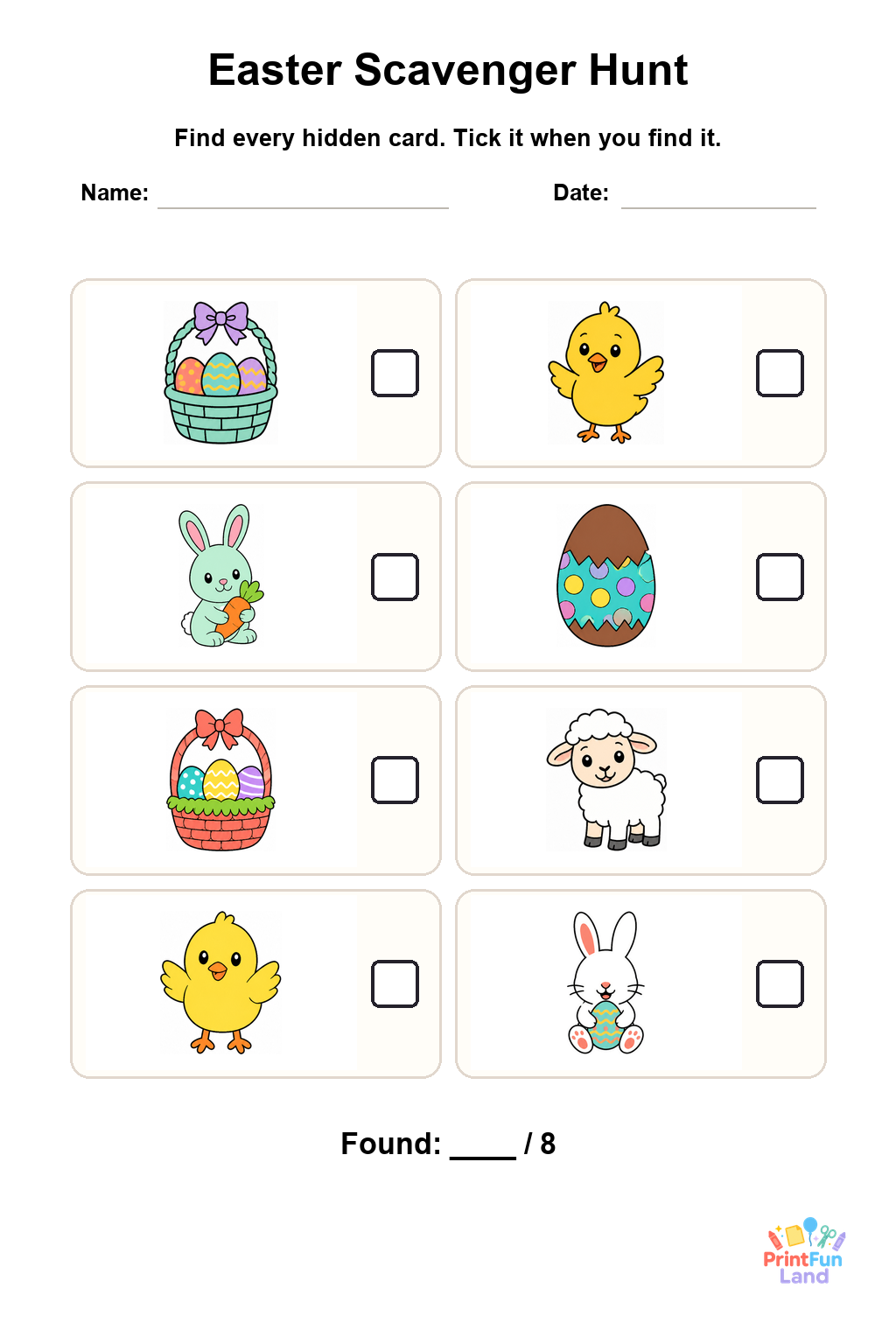 Easter Scavenger Hunt for Preschoolers printable page 1