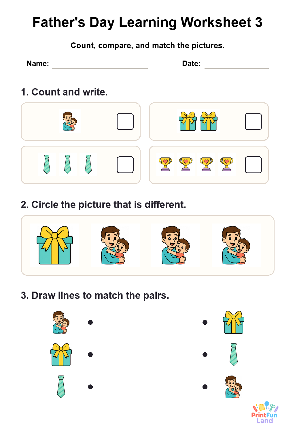 Father's Day Worksheets for Preschoolers printable page 3
