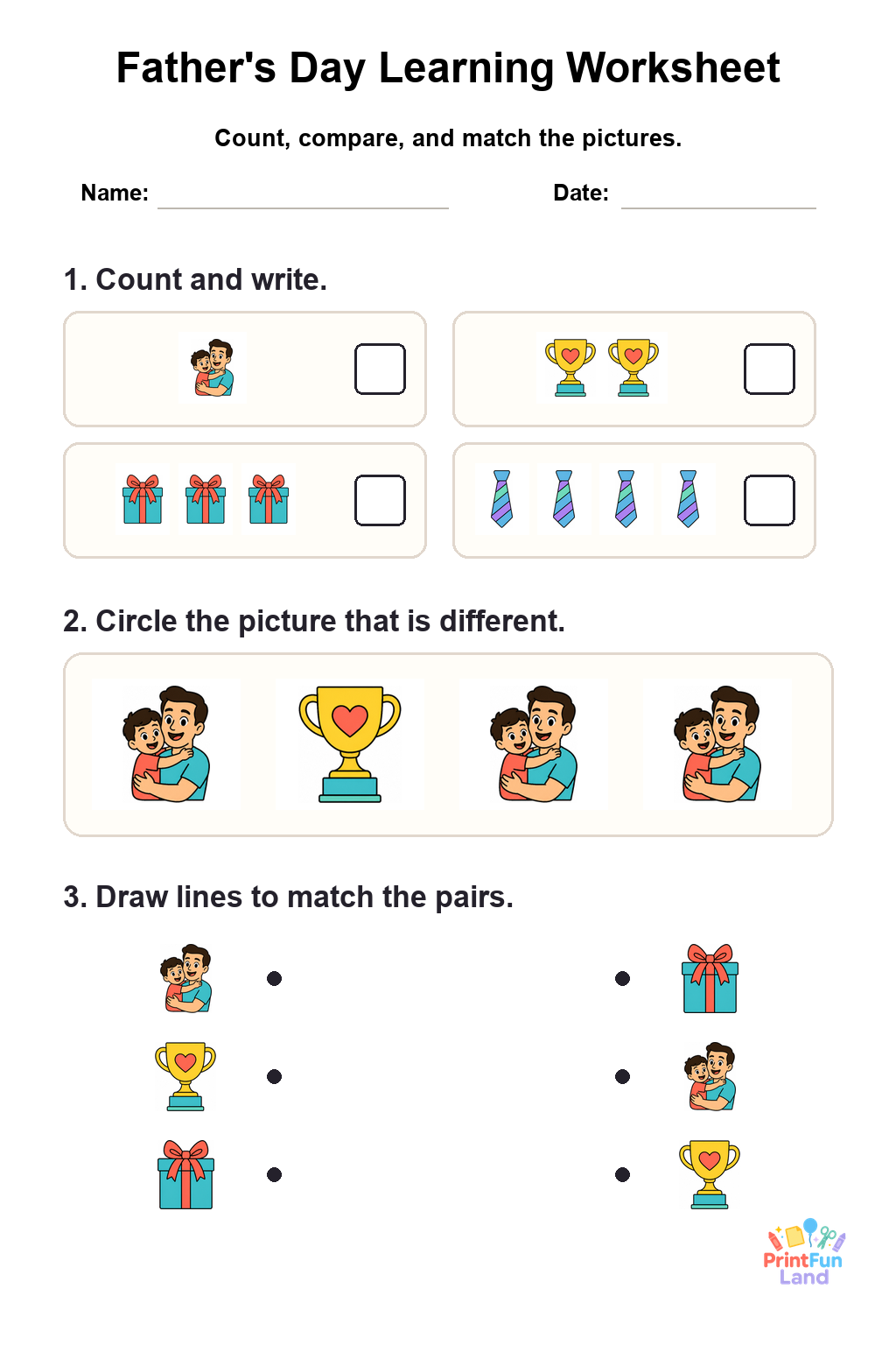 Father's Day Worksheets for Preschoolers printable page 1