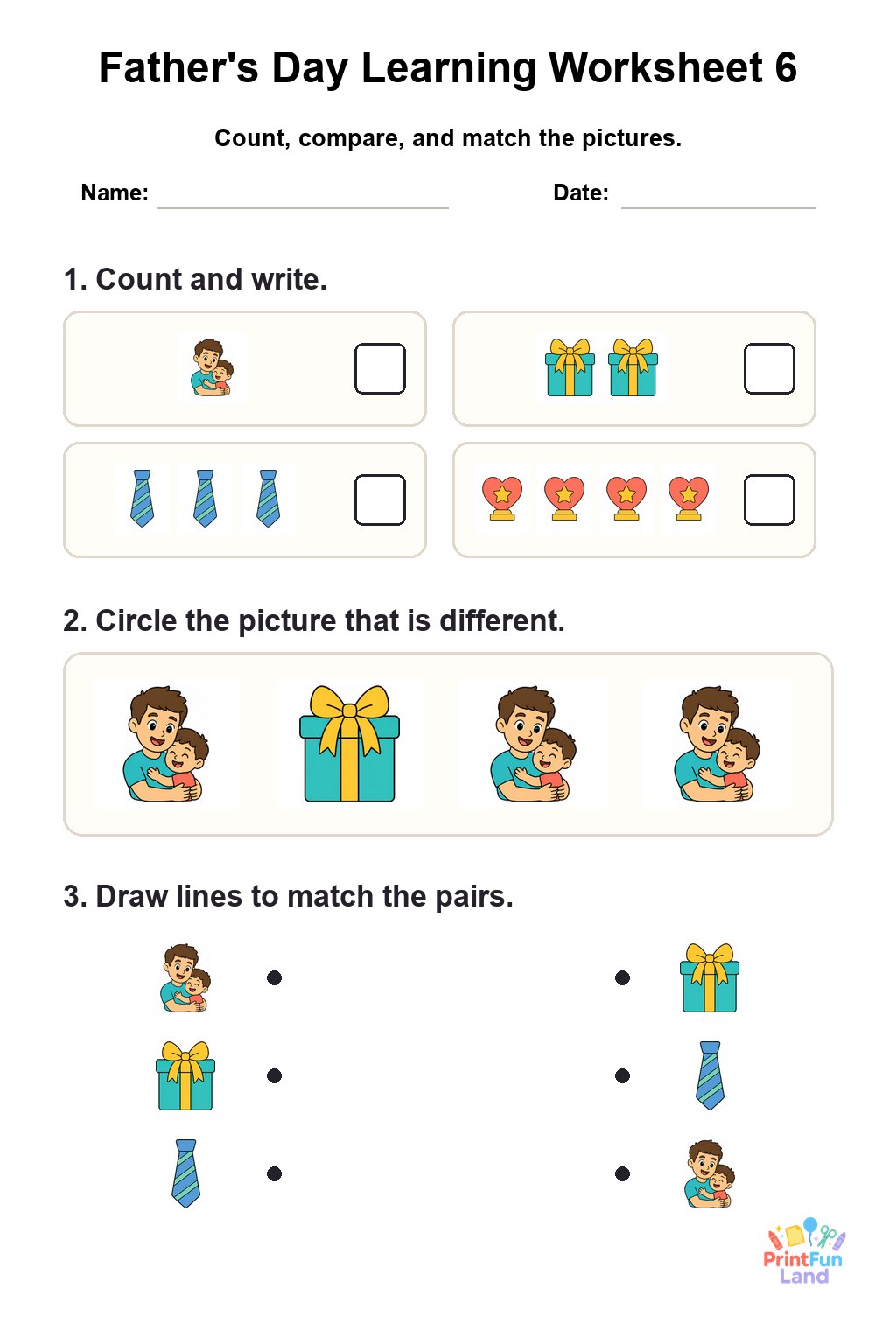 Father's Day Worksheets for Preschoolers printable page 6
