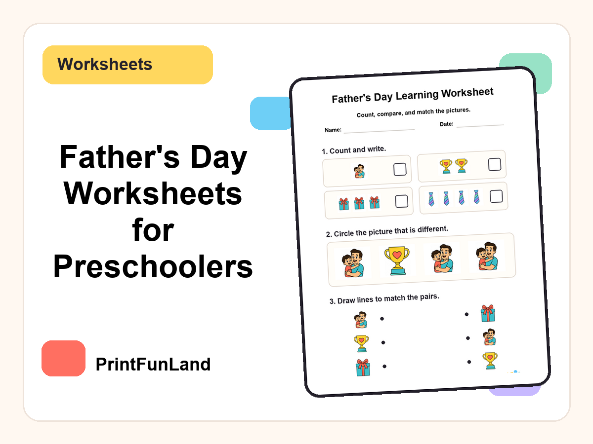 Father's Day Worksheets for Preschoolers printable preview