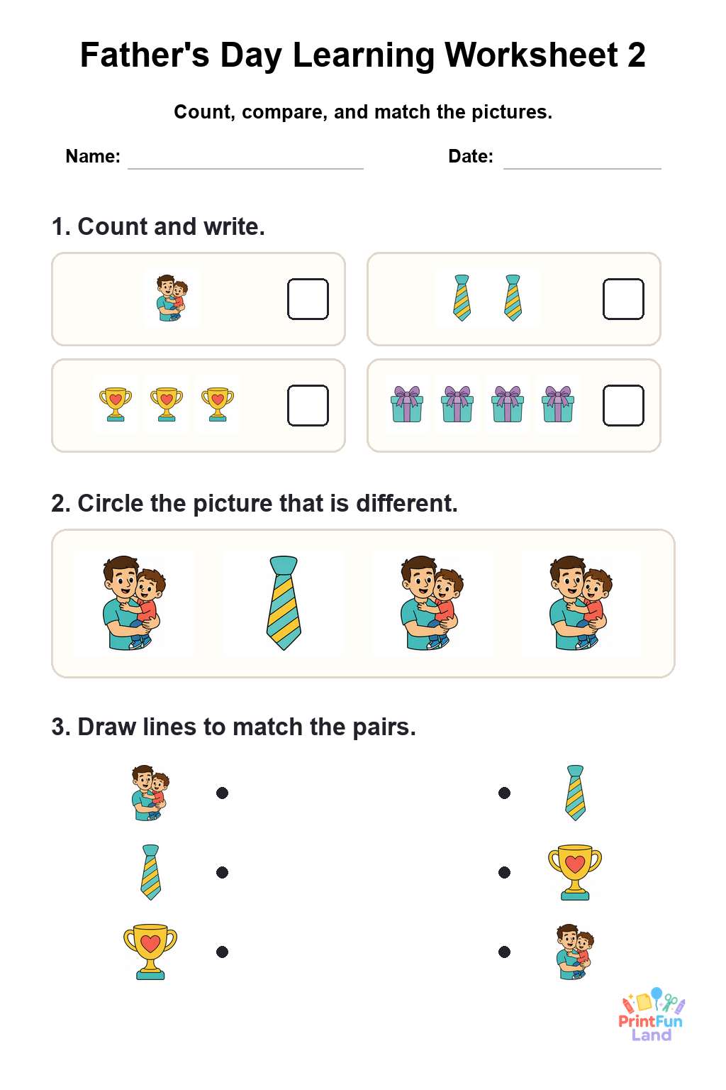 Father's Day Worksheets for Preschoolers printable page 2