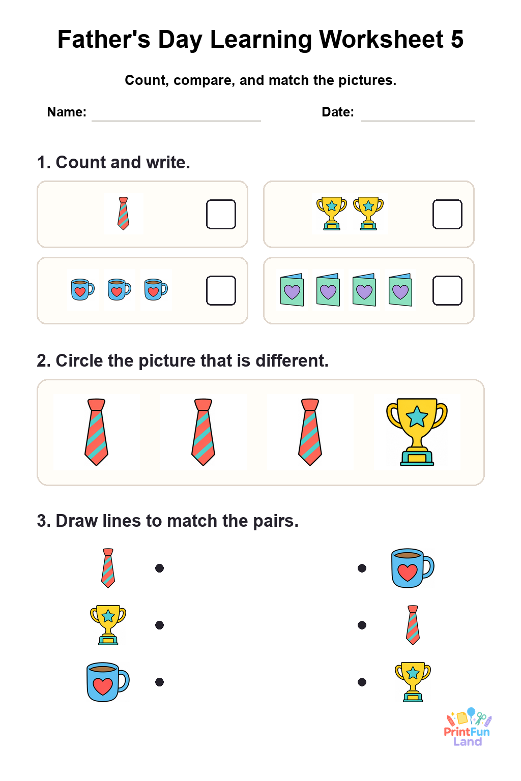 Father's Day Worksheets for Preschoolers printable page 5