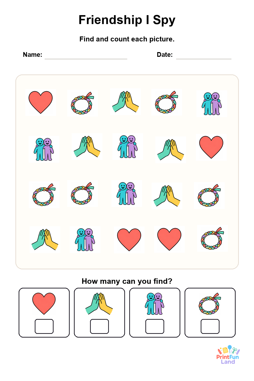 Friendship I Spy for Preschoolers printable page 1