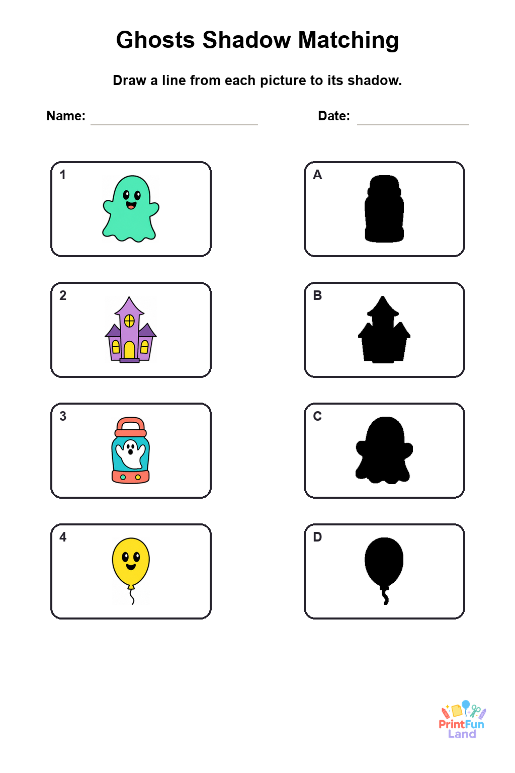 Ghosts Matching Games for Preschoolers printable page 2