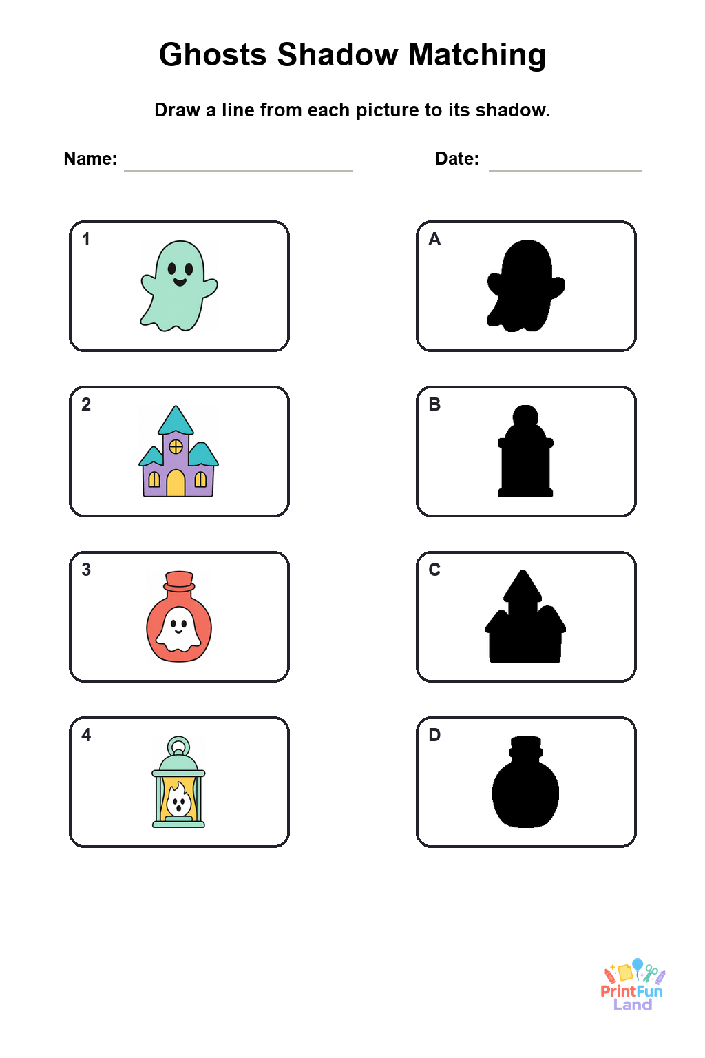 Ghosts Matching Games for Preschoolers printable page 4