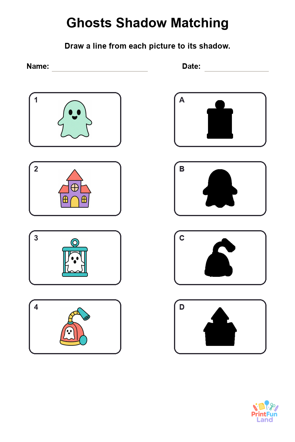 Ghosts Matching Games for Preschoolers printable page 6