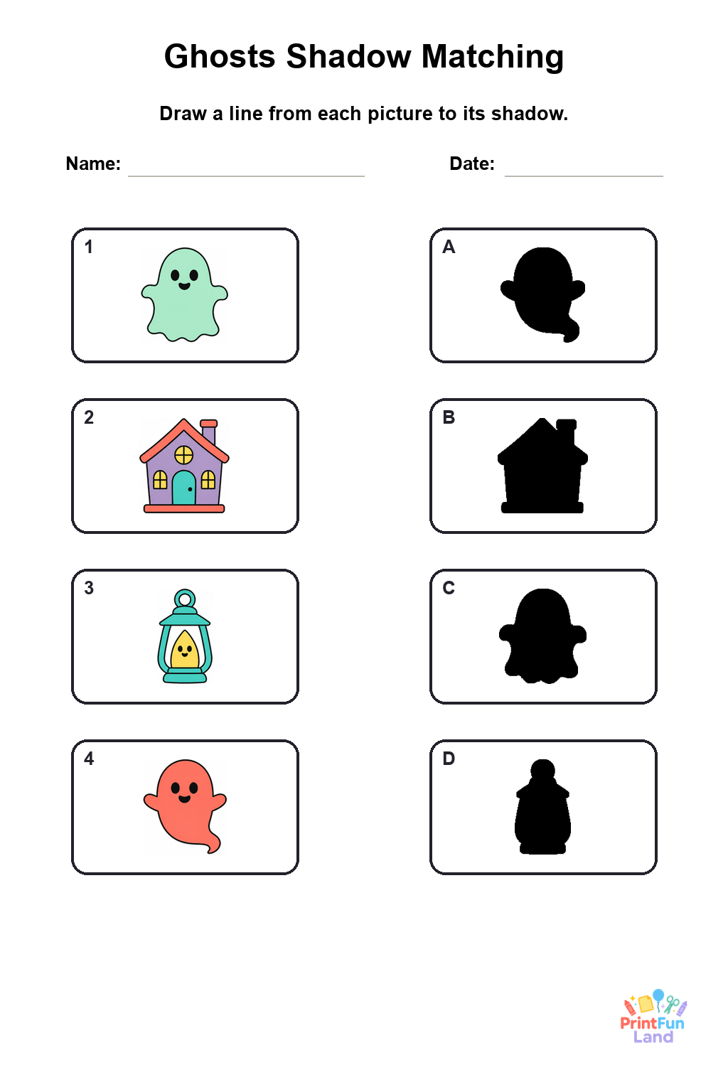 Ghosts Matching Games for Preschoolers printable page 5