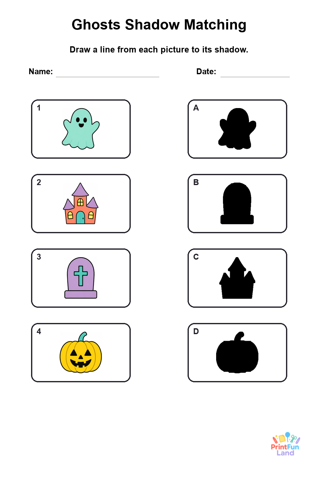 Ghosts Matching Games for Preschoolers printable page 3