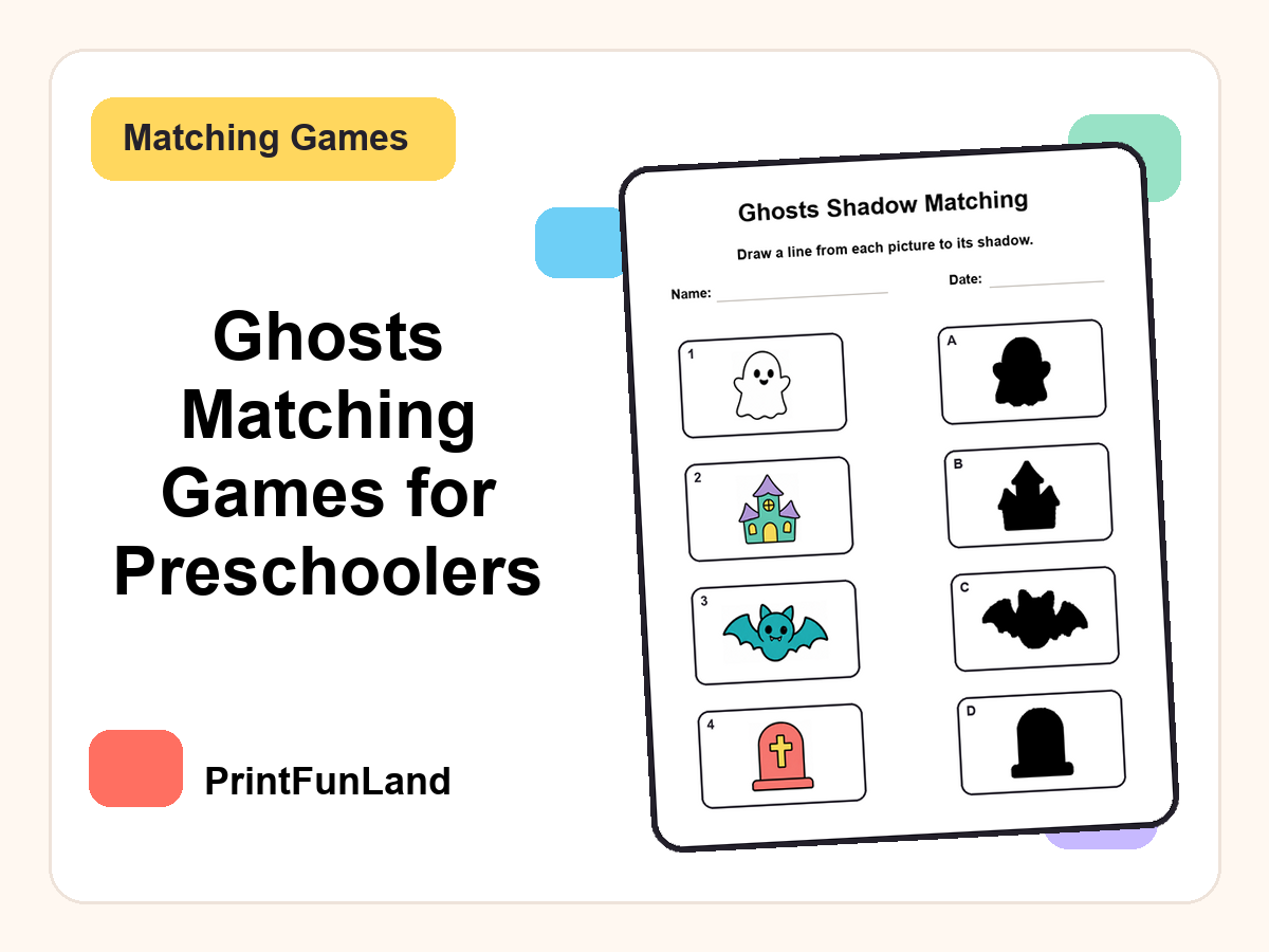 Ghosts Matching Games for Preschoolers printable preview