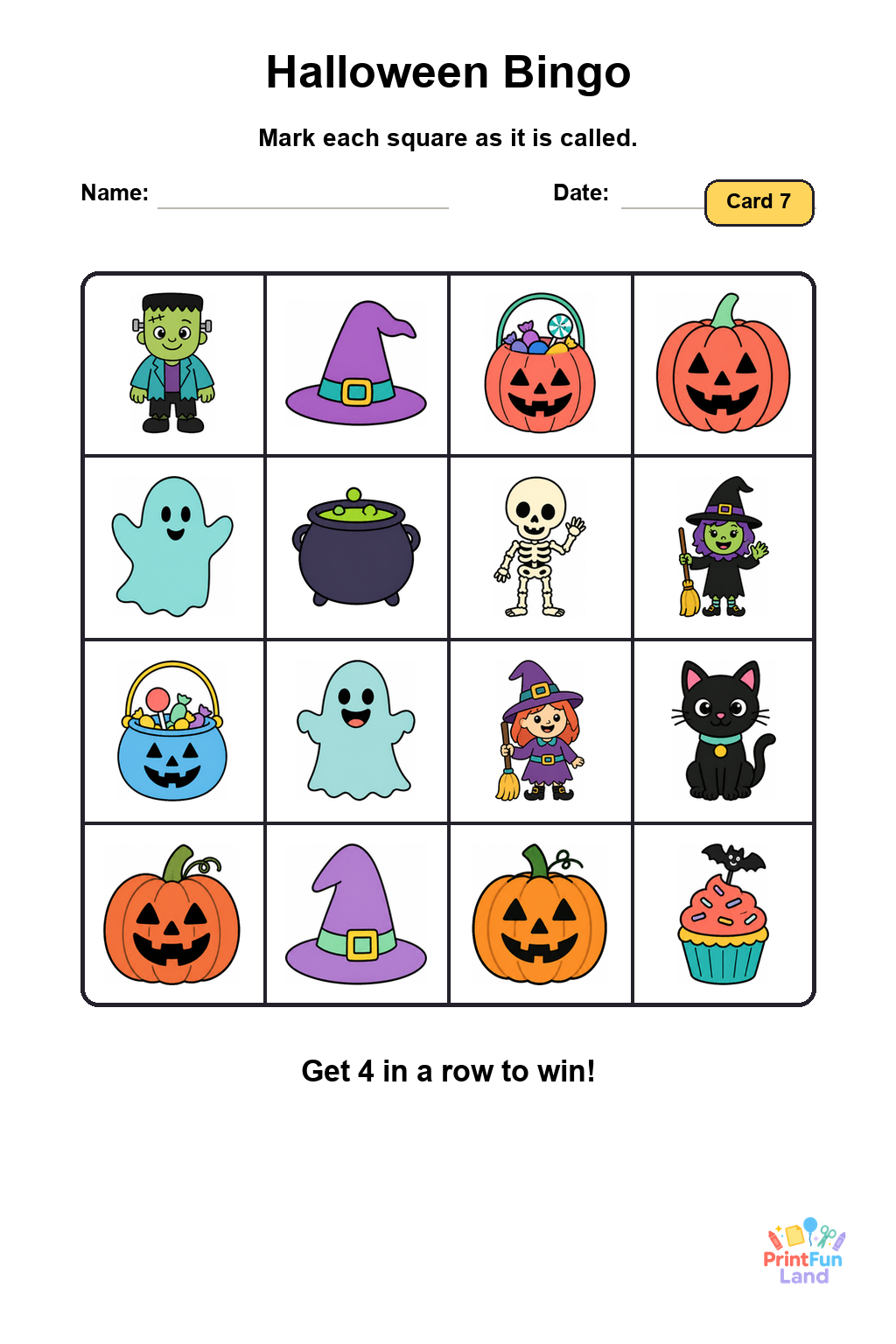 Halloween Bingo for Preschoolers printable page 7