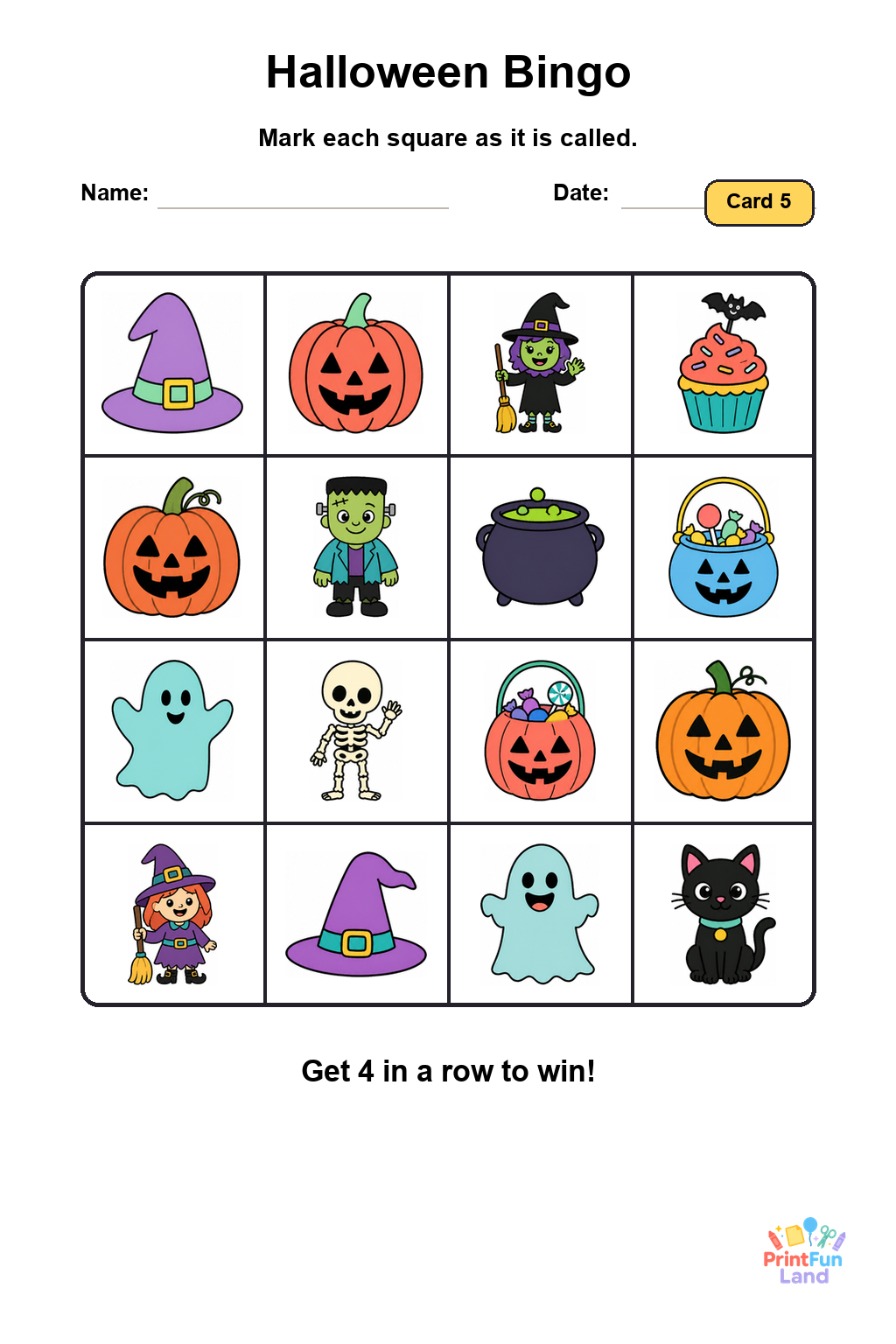 Halloween Bingo for Preschoolers printable page 5