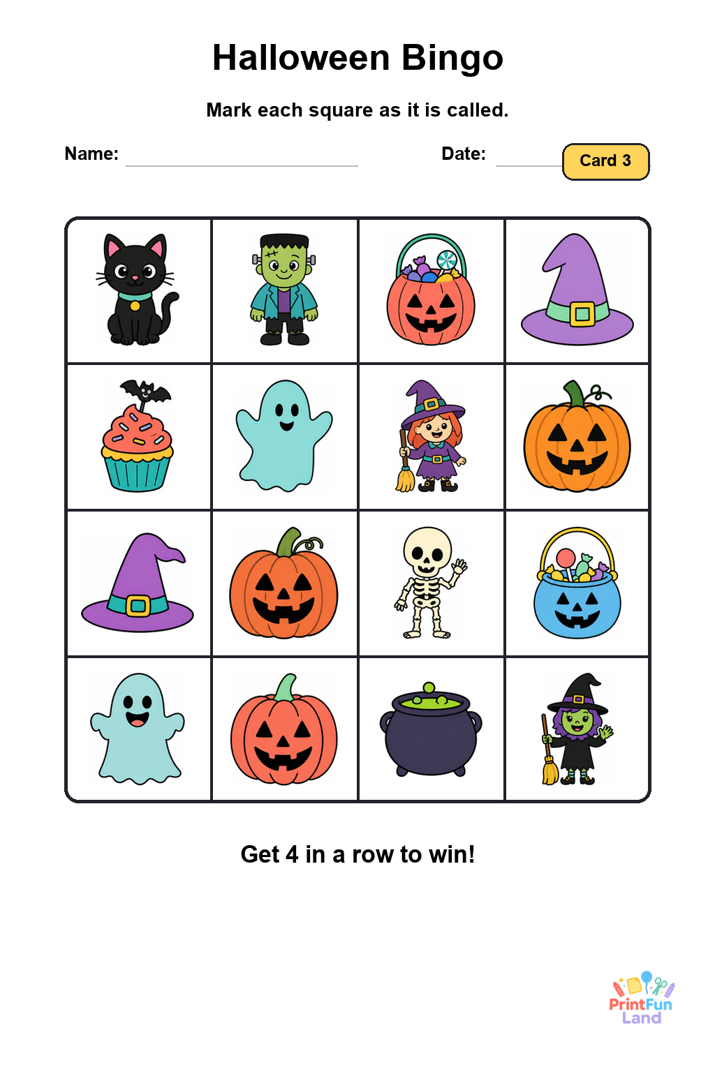 Halloween Bingo for Preschoolers printable page 3