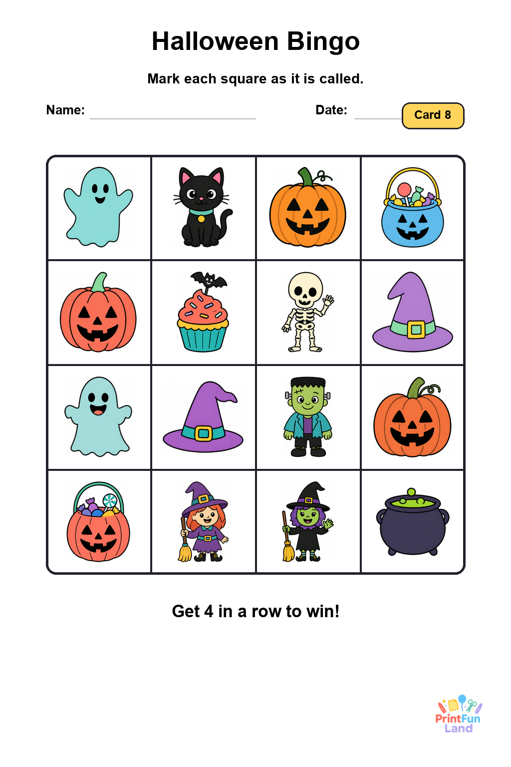 Halloween Bingo for Preschoolers printable page 8