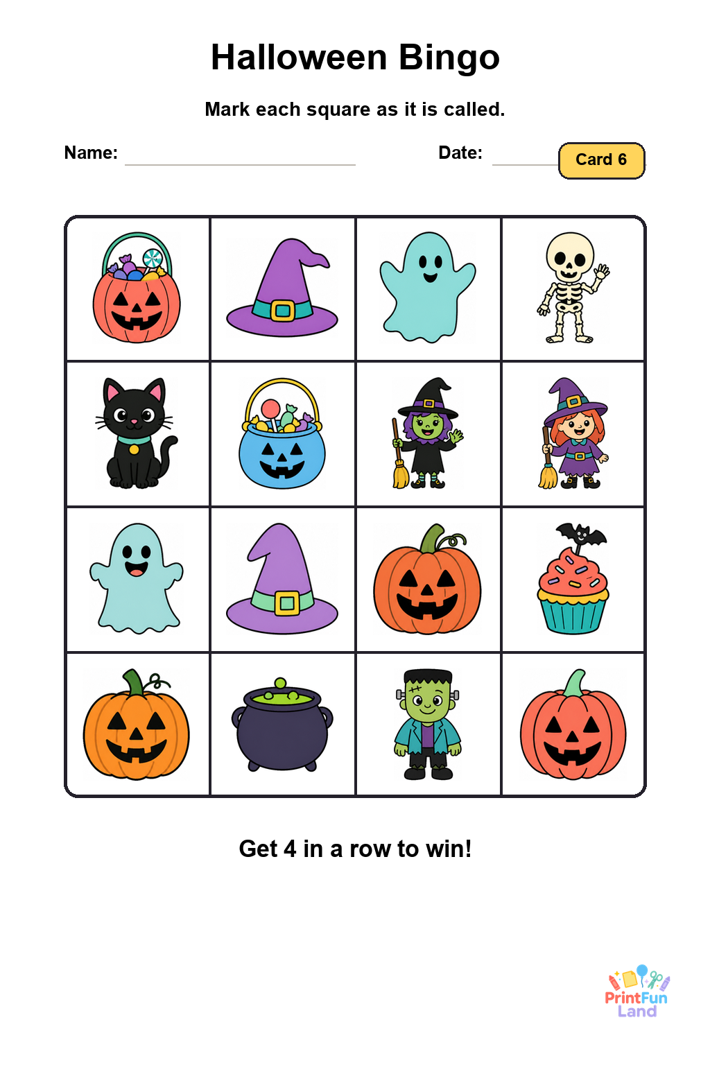 Halloween Bingo for Preschoolers printable page 6