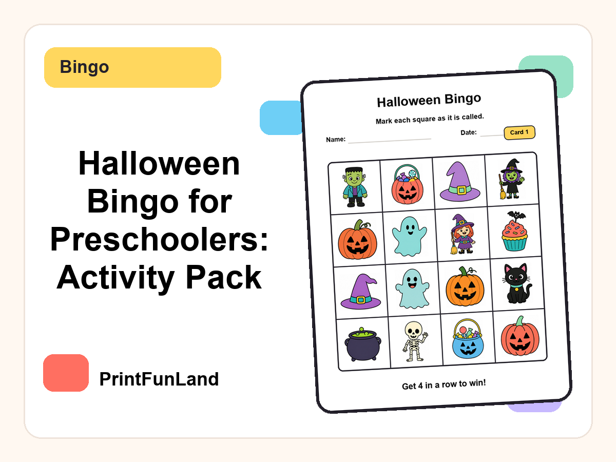 Halloween Bingo for Preschoolers printable preview