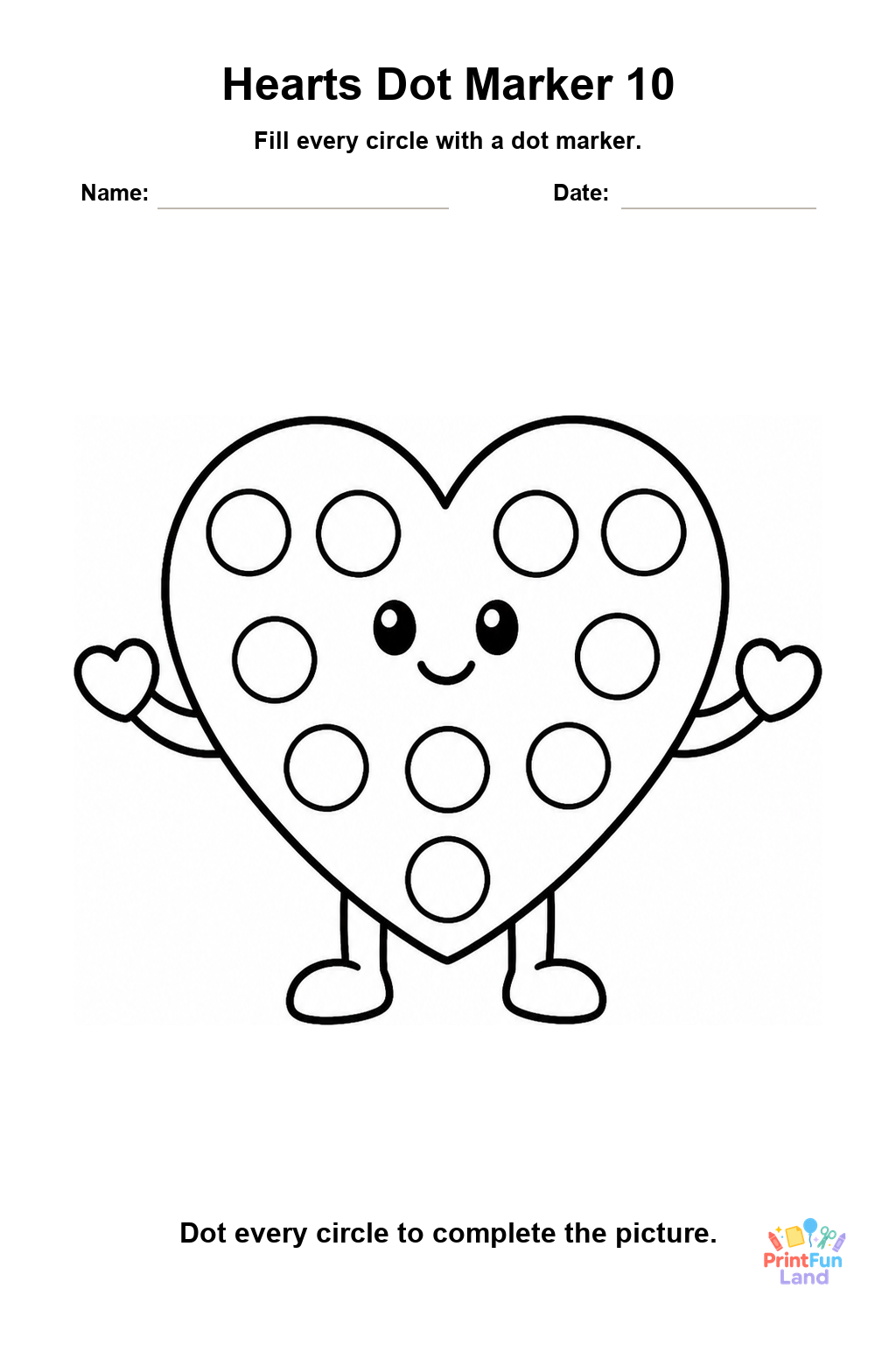 Hearts Dot Marker Pages for Preschoolers printable page 10