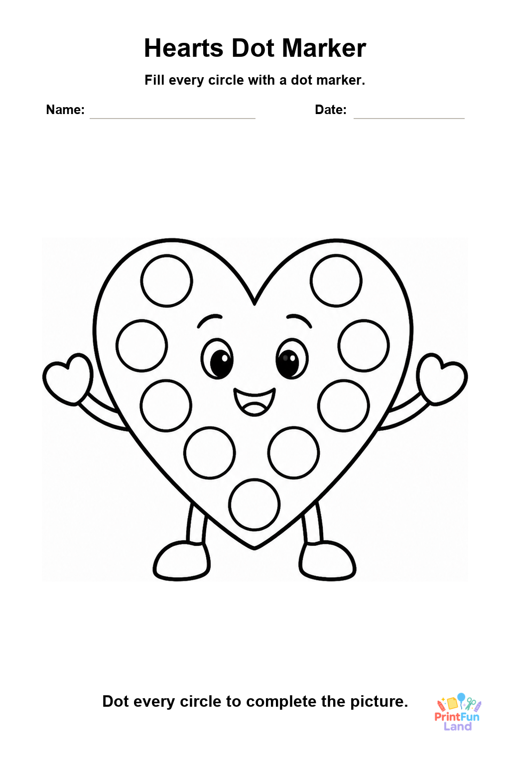 Hearts Dot Marker Pages for Preschoolers printable page 1
