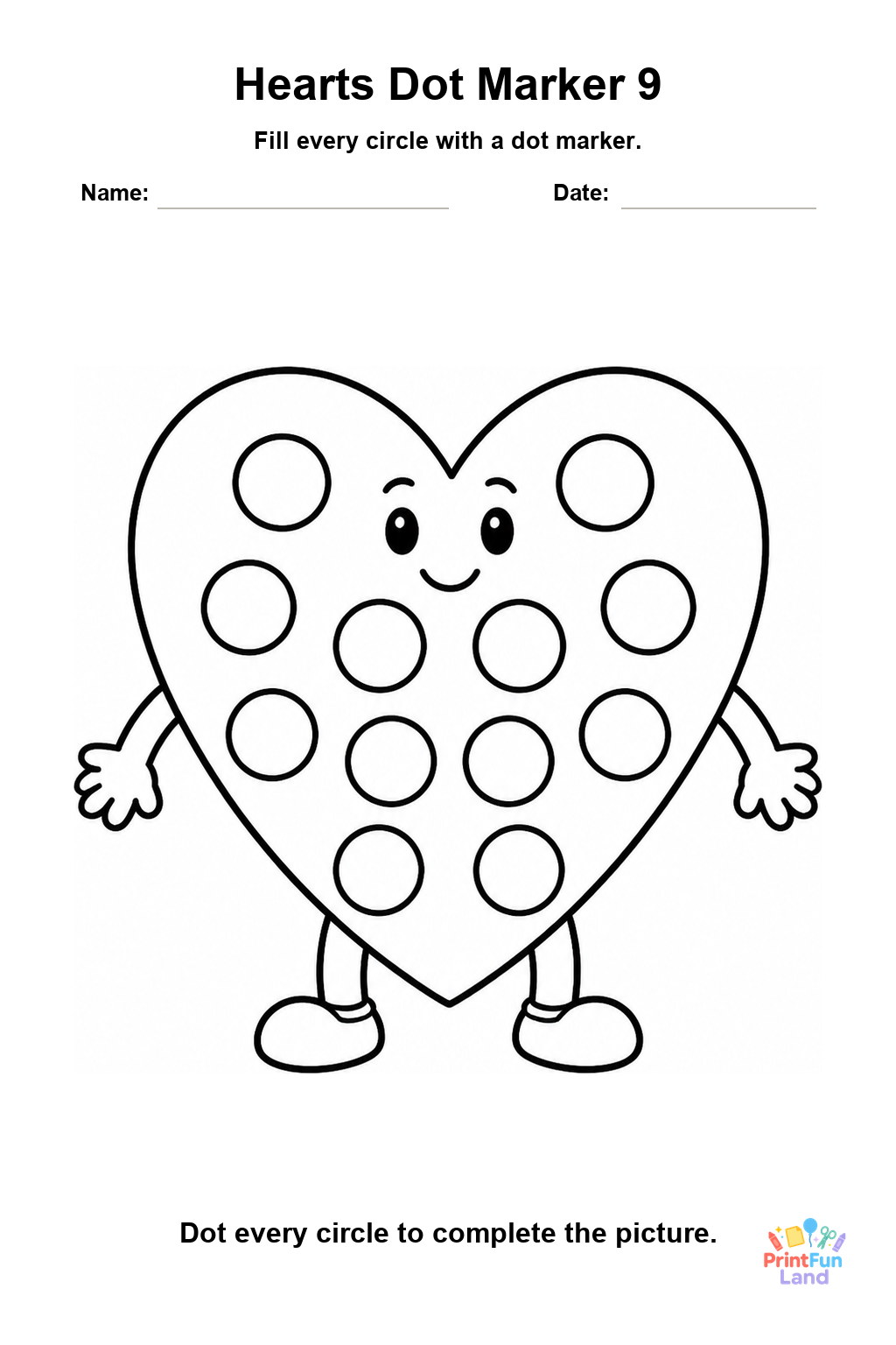 Hearts Dot Marker Pages for Preschoolers printable page 9